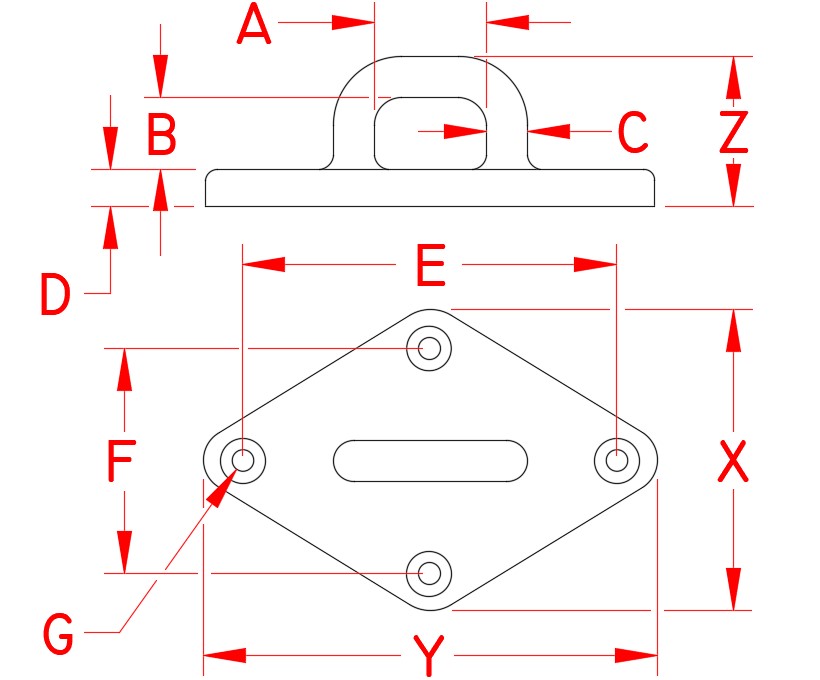 Stainless Steel Heavy Duty Diamond Pad Eye, S3702-0000, S3703-0000, Line Drawing Stainless Steel Heavy Duty Diamond Pad Eye, S3702-0000, S3703-0000, Line Drawing